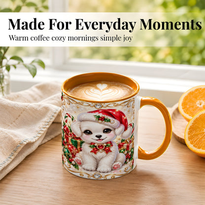 #pl[11oz|Orange] Christmas Puppy Coffee Mug, Santa Dog Mug, Ceramic Cup