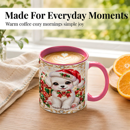 #pl[11oz|Pink] Christmas Puppy Coffee Mug, Santa Dog Mug, Ceramic Cup