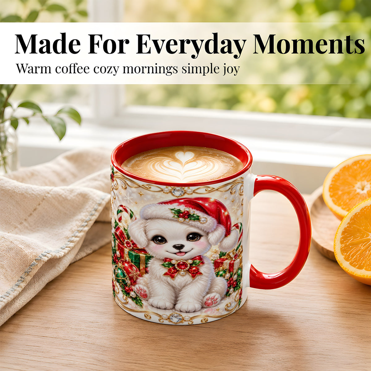 #pl[11oz|Red] Christmas Puppy Coffee Mug, Santa Dog Mug, Ceramic Cup