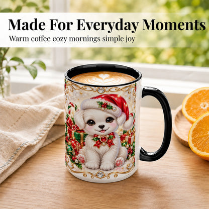 #pl[15oz|Black] Christmas Puppy Coffee Mug, Santa Dog Mug, Ceramic Cup