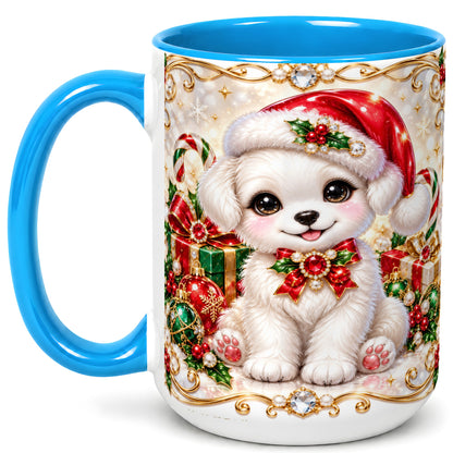 #pl[15oz|Blue] Christmas Puppy Coffee Mug, Santa Dog Mug, Ceramic Cup