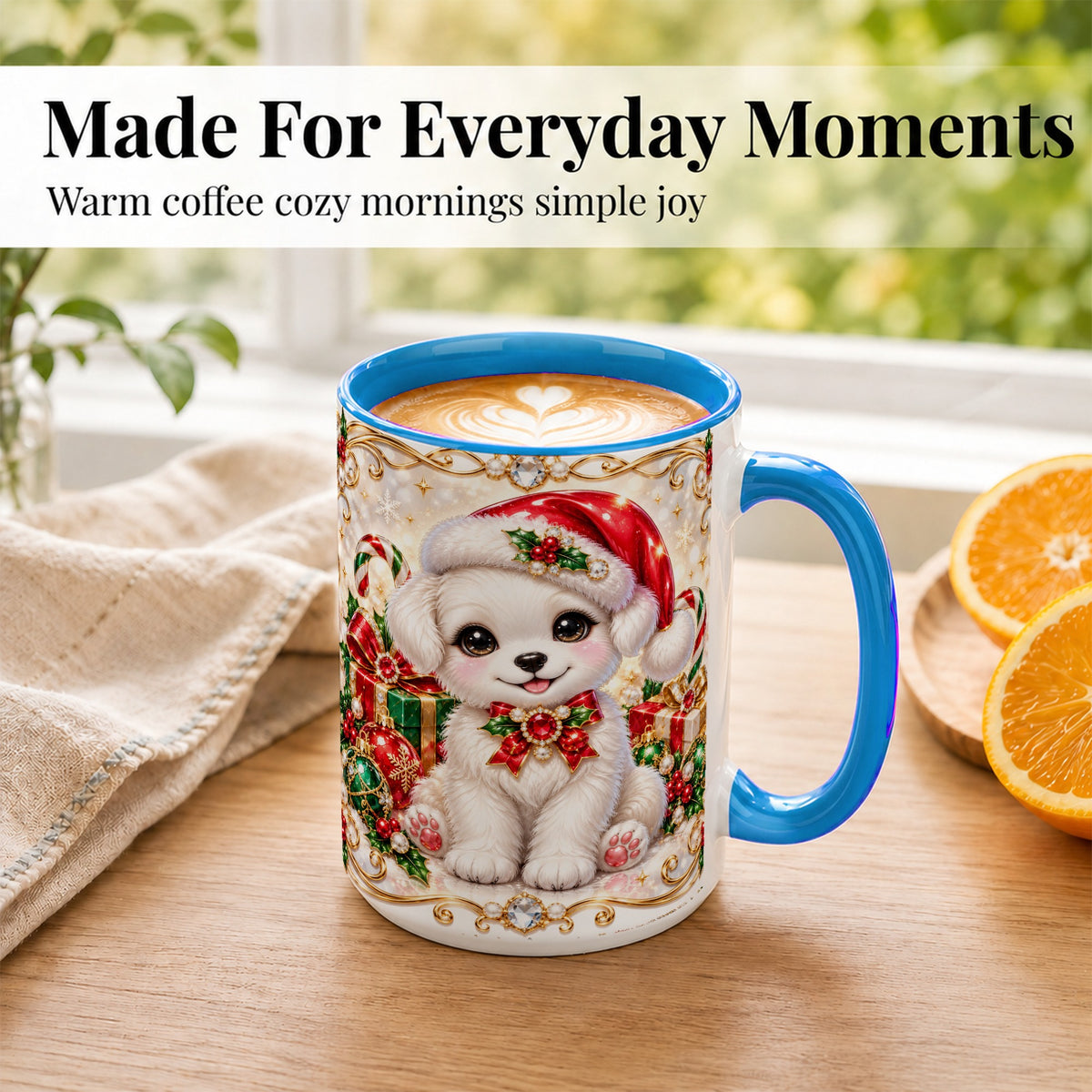 #pl[15oz|Blue] Christmas Puppy Coffee Mug, Santa Dog Mug, Ceramic Cup
