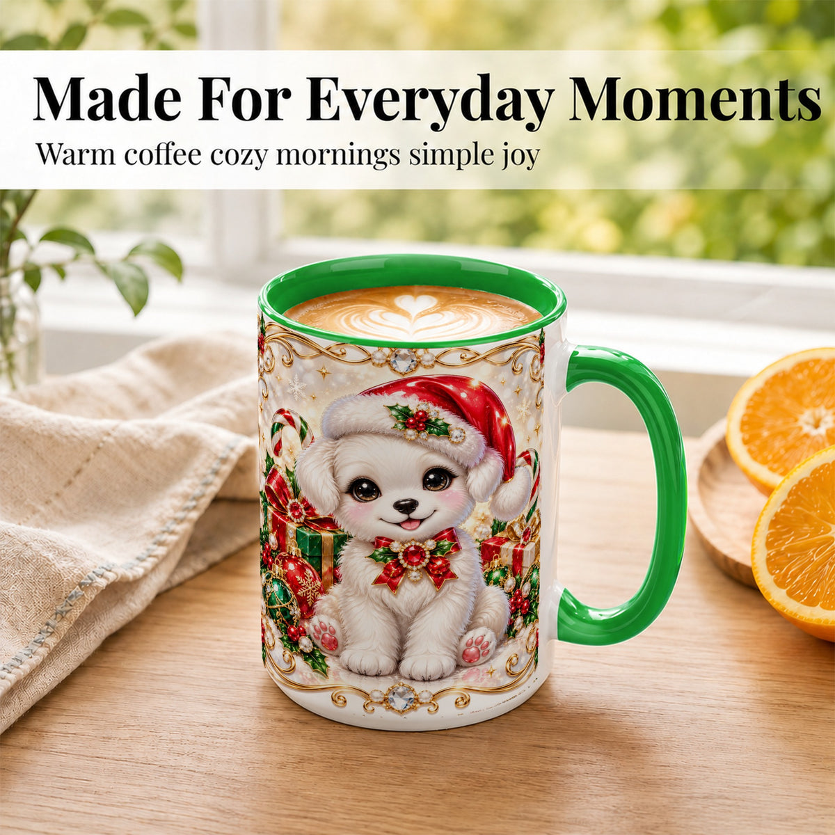 #pl[15oz|Green] Christmas Puppy Coffee Mug, Santa Dog Mug, Ceramic Cup