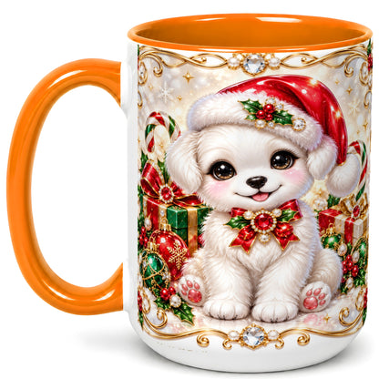 #pl[15oz|Orange] Christmas Puppy Coffee Mug, Santa Dog Mug, Ceramic Cup