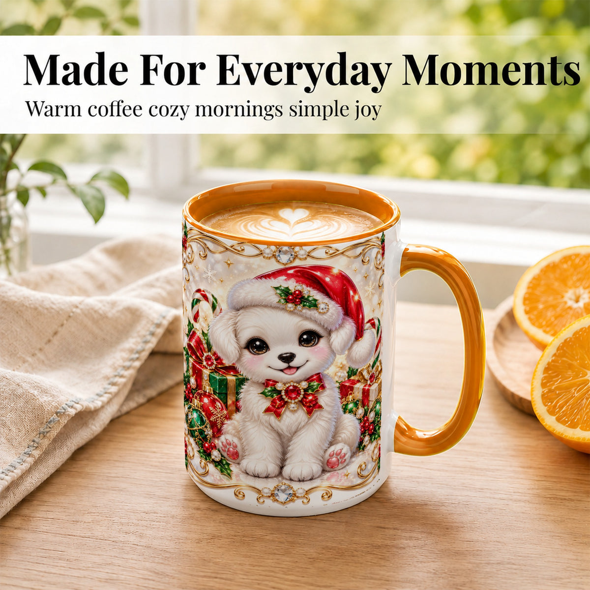 #pl[15oz|Orange] Christmas Puppy Coffee Mug, Santa Dog Mug, Ceramic Cup