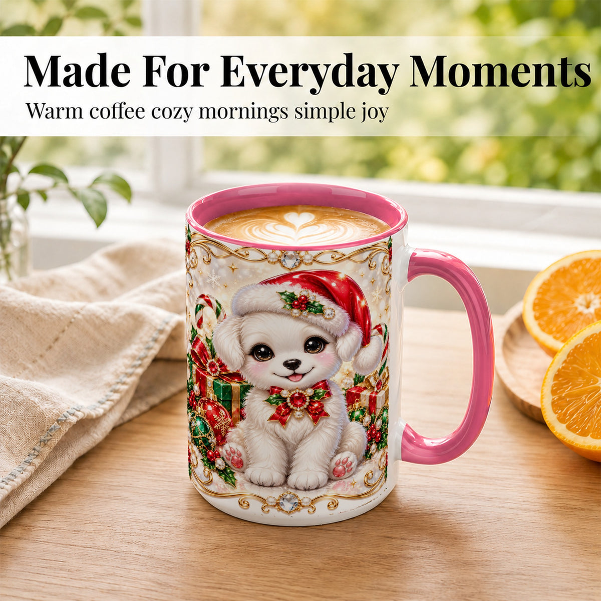 #pl[15oz|Pink] Christmas Puppy Coffee Mug, Santa Dog Mug, Ceramic Cup