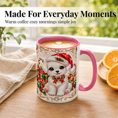 #pl[15oz|Pink] Christmas Puppy Coffee Mug, Santa Dog Mug, Ceramic Cup