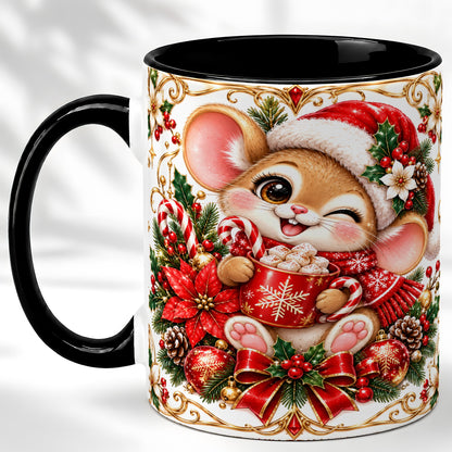 #pl[11oz|Black] Christmas Mouse Coffee Mug, Cocoa Mouse Mug, Ceramic Cup