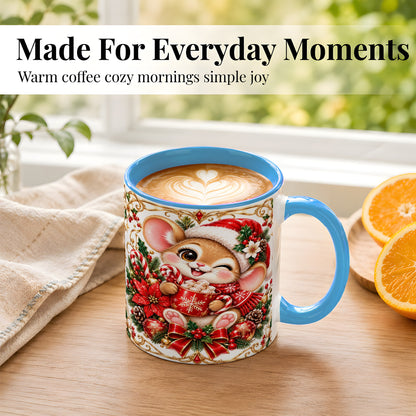 #pl[11oz|Blue] Christmas Mouse Coffee Mug, Cocoa Mouse Mug, Ceramic Cup