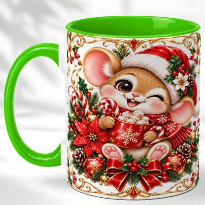 #pl[11oz|Green] Christmas Mouse Coffee Mug, Cocoa Mouse Mug, Ceramic Cup
