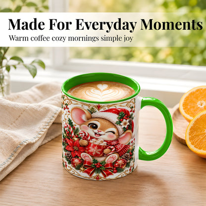 #pl[11oz|Green] Christmas Mouse Coffee Mug, Cocoa Mouse Mug, Ceramic Cup