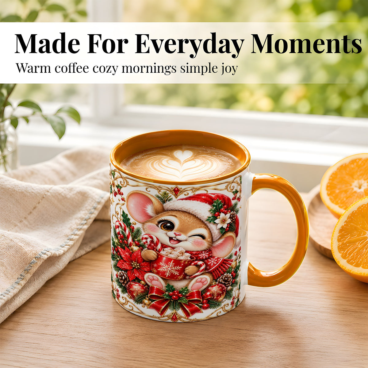 #pl[11oz|Orange] Christmas Mouse Coffee Mug, Cocoa Mouse Mug, Ceramic Cup