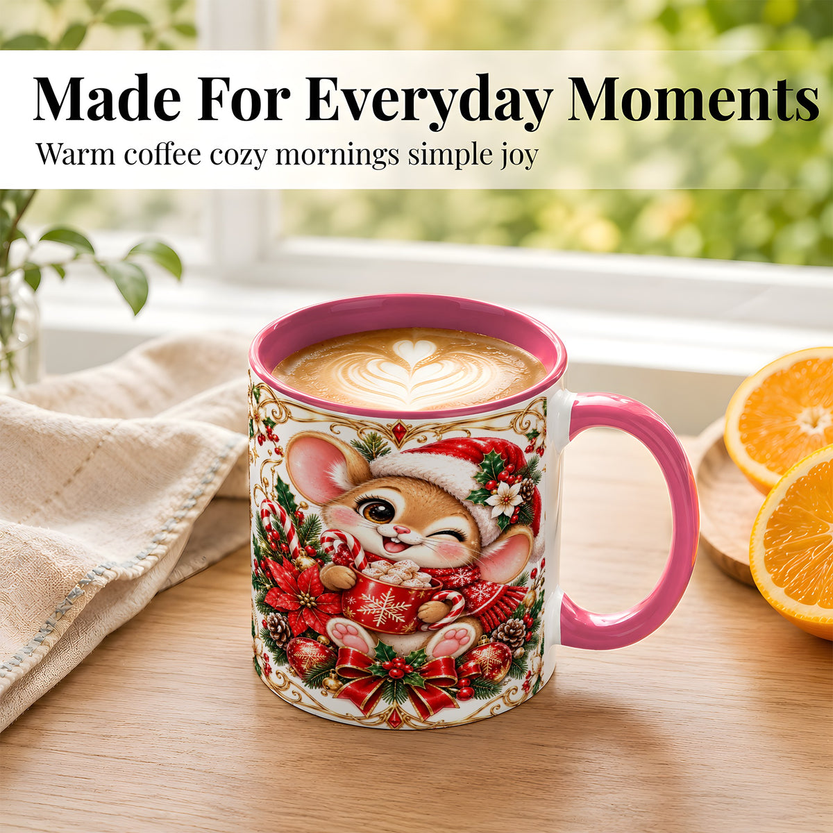 #pl[11oz|Pink] Christmas Mouse Coffee Mug, Cocoa Mouse Mug, Ceramic Cup
