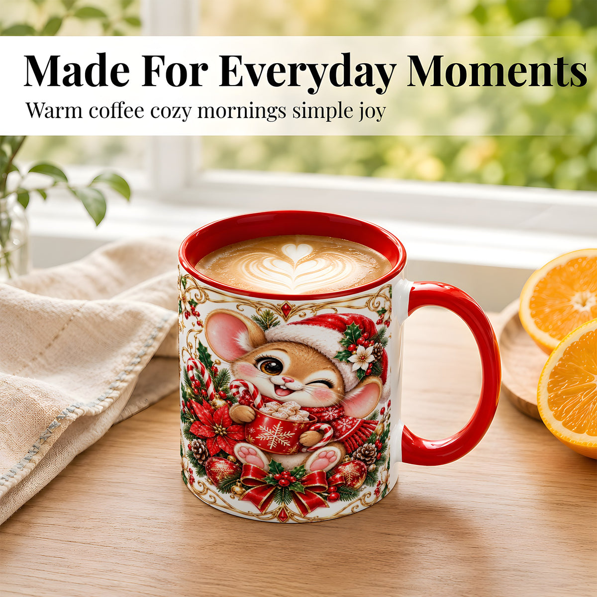 #pl[11oz|Red] Christmas Mouse Coffee Mug, Cocoa Mouse Mug, Ceramic Cup