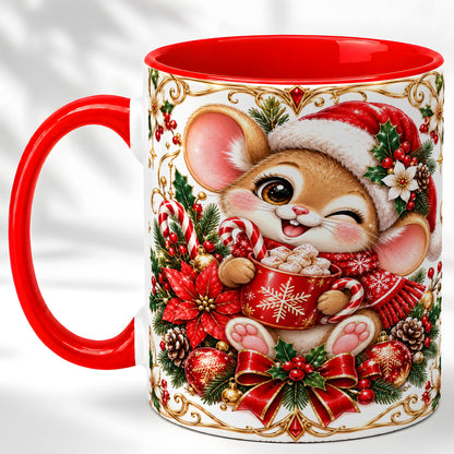 Christmas Mouse Coffee Mug, Cocoa Mouse Mug, Ceramic Cup