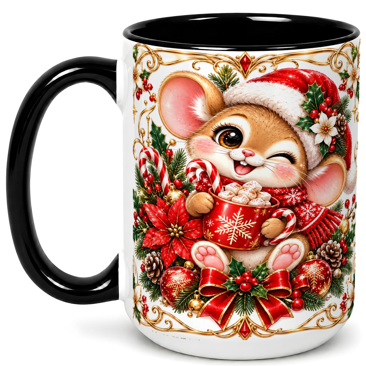 #pl[15oz|Black] Christmas Mouse Coffee Mug, Cocoa Mouse Mug, Ceramic Cup