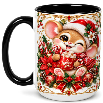 #pl[15oz|Black] Christmas Mouse Coffee Mug, Cocoa Mouse Mug, Ceramic Cup