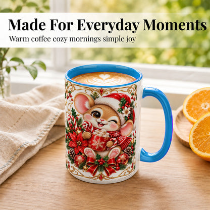 #pl[15oz|Blue] Christmas Mouse Coffee Mug, Cocoa Mouse Mug, Ceramic Cup