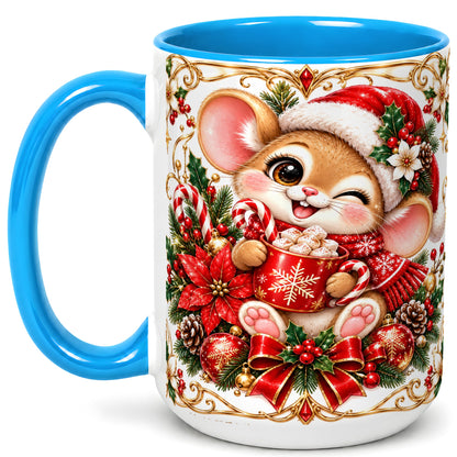 #pl[15oz|Blue] Christmas Mouse Coffee Mug, Cocoa Mouse Mug, Ceramic Cup