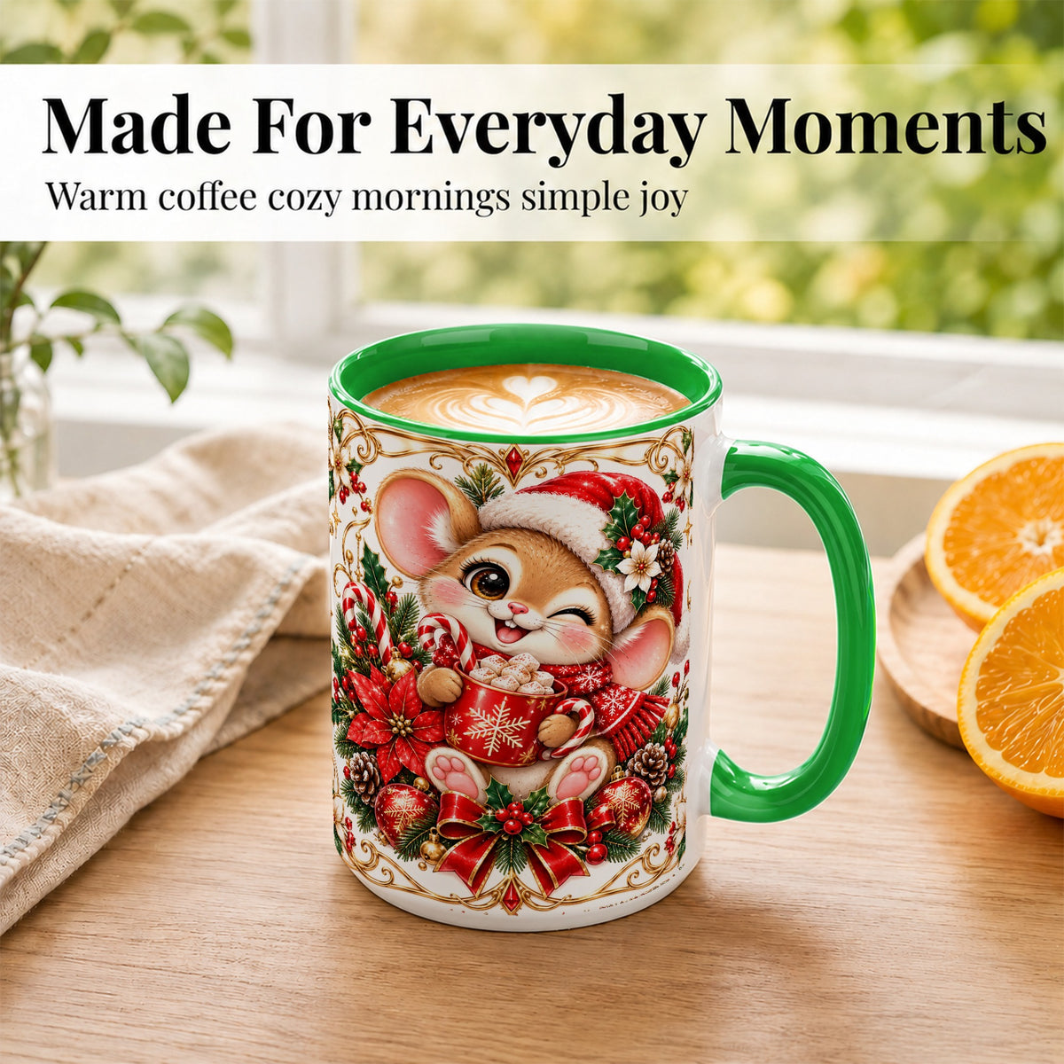 #pl[15oz|Green] Christmas Mouse Coffee Mug, Cocoa Mouse Mug, Ceramic Cup