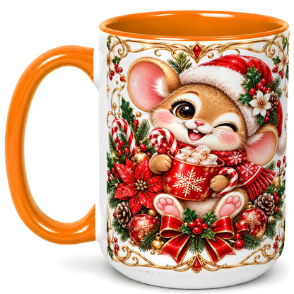 #pl[15oz|Orange] Christmas Mouse Coffee Mug, Cocoa Mouse Mug, Ceramic Cup