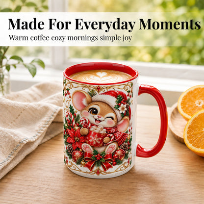 #pl[15oz|Red] Christmas Mouse Coffee Mug, Cocoa Mouse Mug, Ceramic Cup