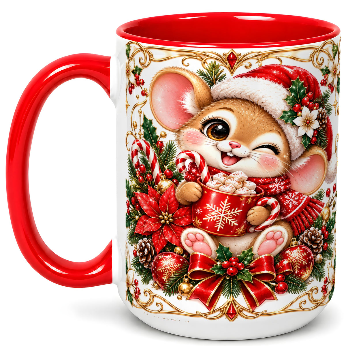 #pl[15oz|Red] Christmas Mouse Coffee Mug, Cocoa Mouse Mug, Ceramic Cup