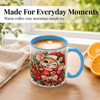 #pl[11oz|Blue] Watercolor Christmas Mouse Coffee Mug, Cocoa Mouse Mug, Ceramic Cup