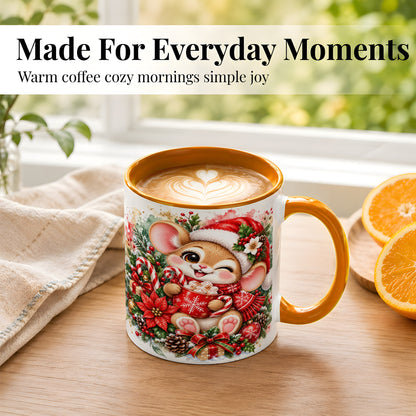 #pl[11oz|Orange] Watercolor Christmas Mouse Coffee Mug, Cocoa Mouse Mug, Ceramic Cup