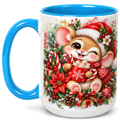 #pl[15oz|Blue] Watercolor Christmas Mouse Coffee Mug, Cocoa Mouse Mug, Ceramic Cup