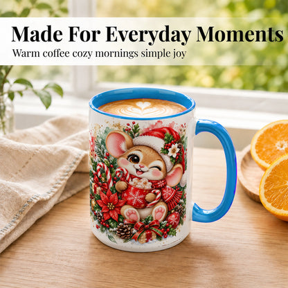 #pl[15oz|Blue] Watercolor Christmas Mouse Coffee Mug, Cocoa Mouse Mug, Ceramic Cup
