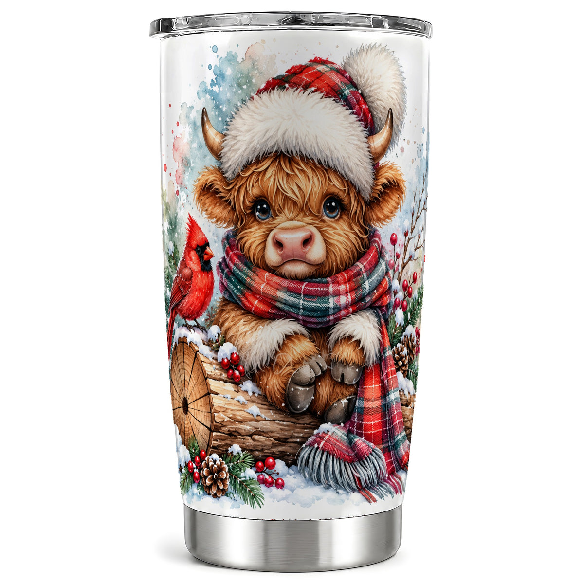 Christmas Highland Cow Tumbler 20oz, Winter Stainless Steel Travel Cup