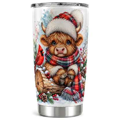 Christmas Highland Cow Tumbler 20oz, Winter Stainless Steel Travel Cup