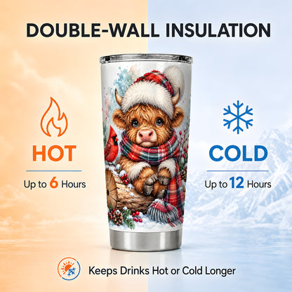 Christmas Highland Cow Tumbler 20oz, Winter Stainless Steel Travel Cup