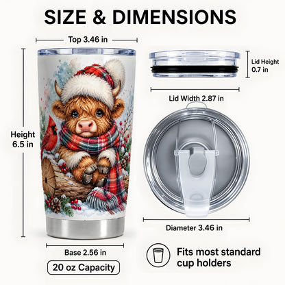 #pl[20oz|Steel] Christmas Highland Cow Tumbler 20oz, Winter Stainless Steel Travel Cup
