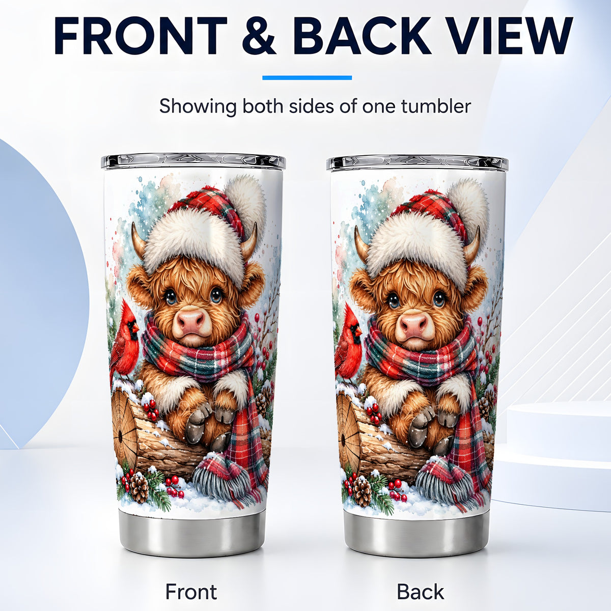 #pl[20oz|Steel] Christmas Highland Cow Tumbler 20oz, Winter Stainless Steel Travel Cup