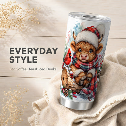 Christmas Highland Cow Tumbler 20oz, Winter Stainless Steel Travel Cup