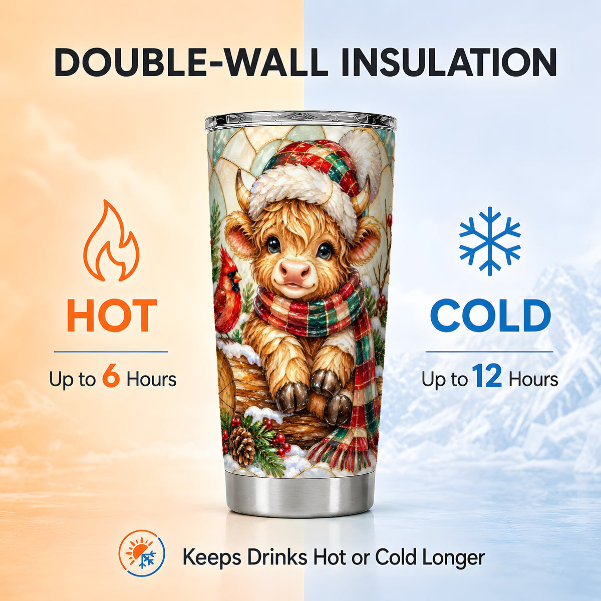 Highland Cow Tumbler 20oz, Christmas Stainless Steel Travel Cup