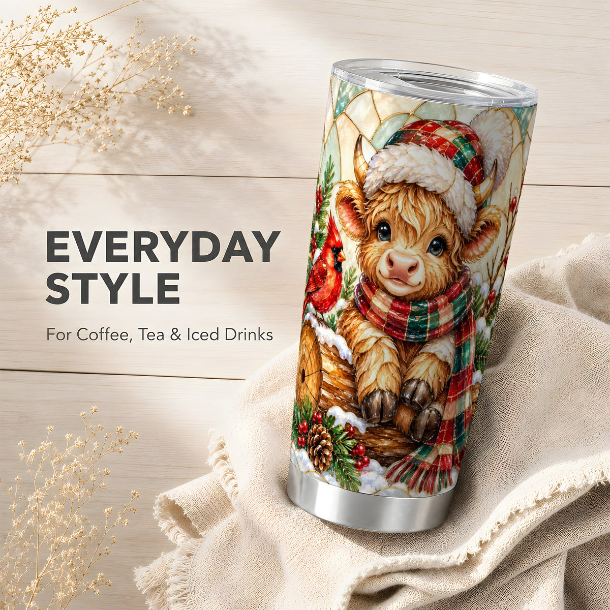 Highland Cow Tumbler 20oz, Christmas Stainless Steel Travel Cup