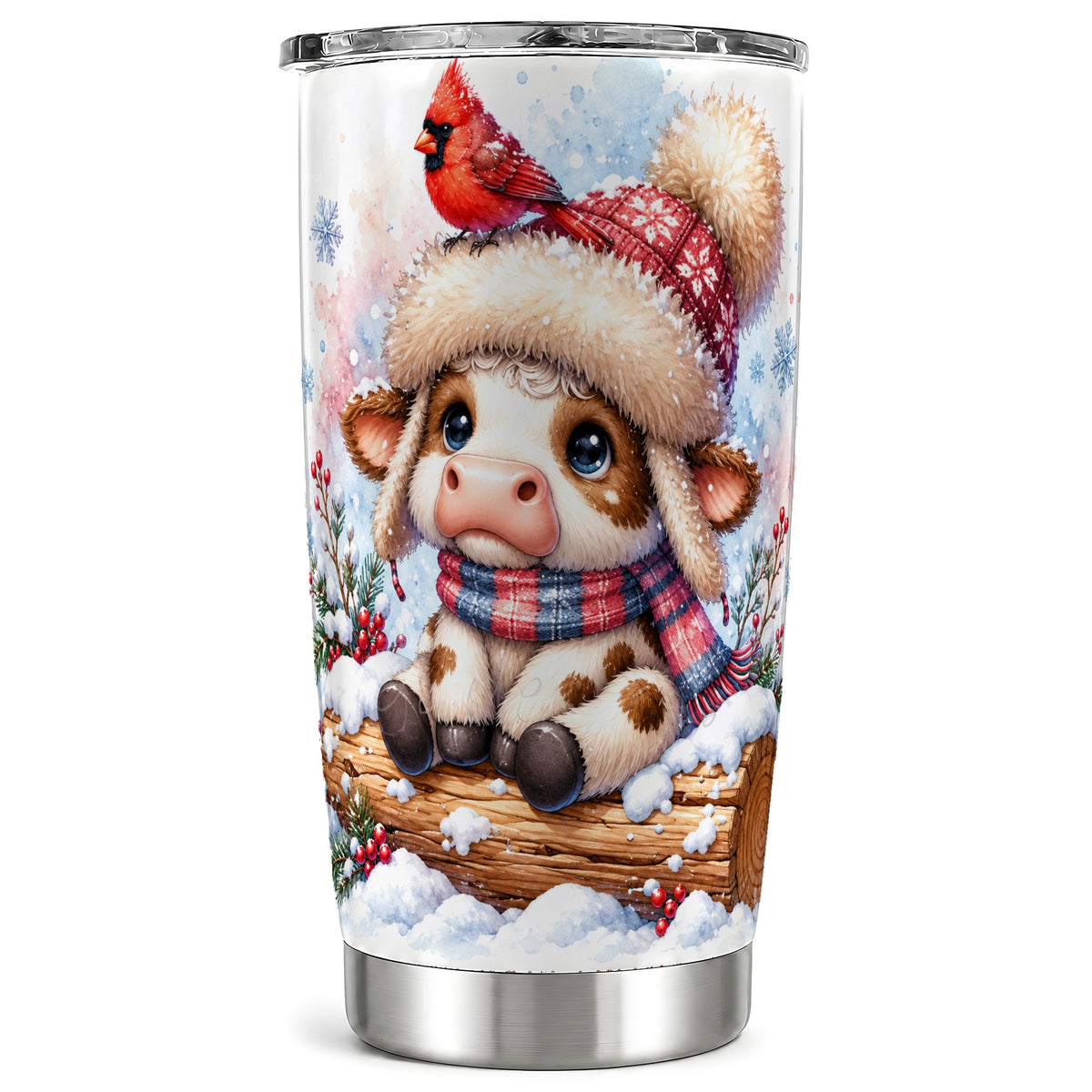 Christmas Calf Tumbler 20oz, Winter Cow Stainless Steel Travel Cup