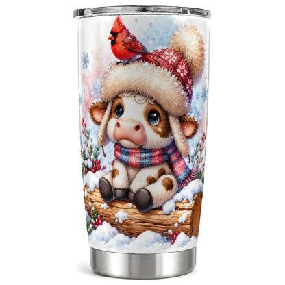 Christmas Calf Tumbler 20oz, Winter Cow Stainless Steel Travel Cup