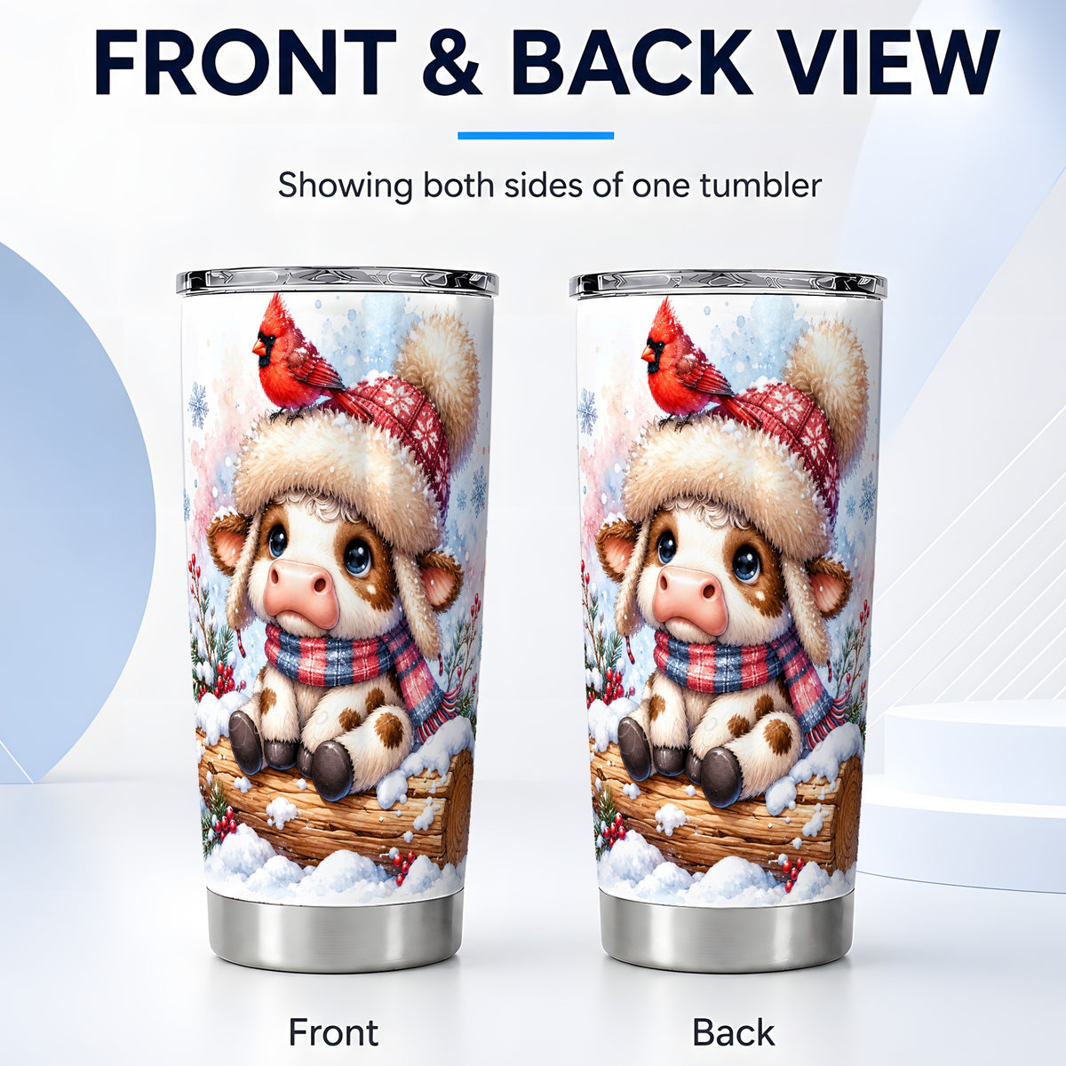 #pl[20oz|Steel] Christmas Calf Tumbler 20oz, Winter Cow Stainless Steel Travel Cup