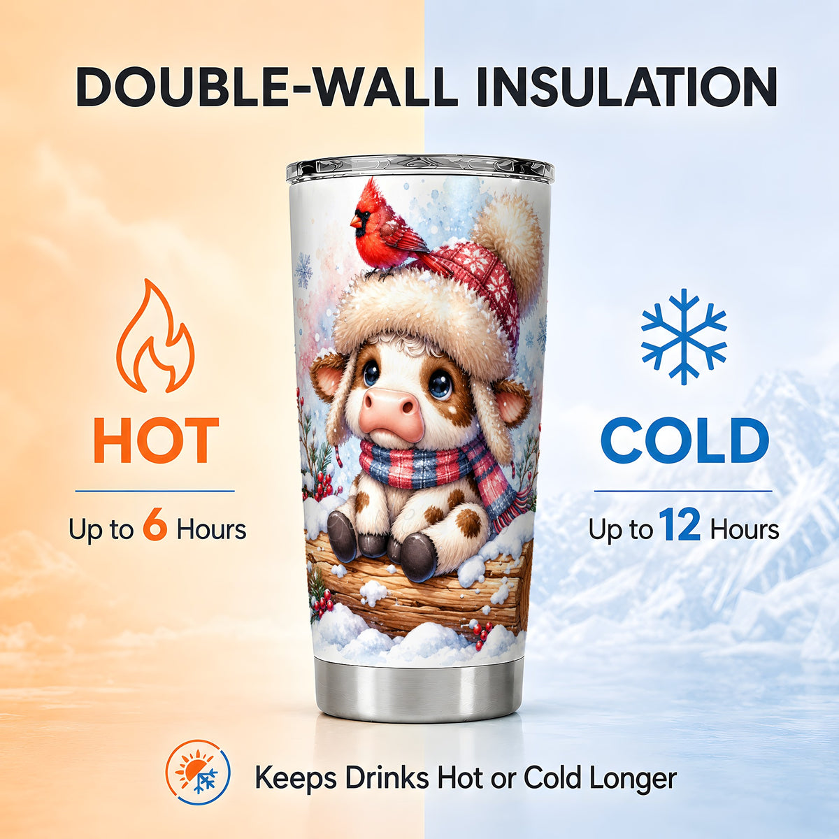 Christmas Calf Tumbler 20oz, Winter Cow Stainless Steel Travel Cup