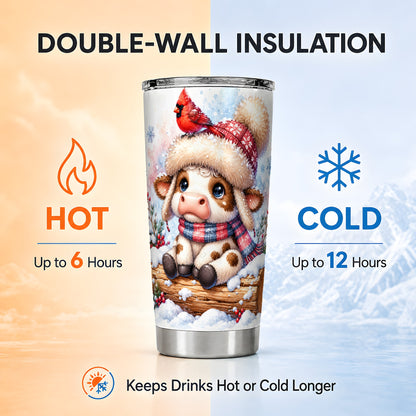 Christmas Calf Tumbler 20oz, Winter Cow Stainless Steel Travel Cup