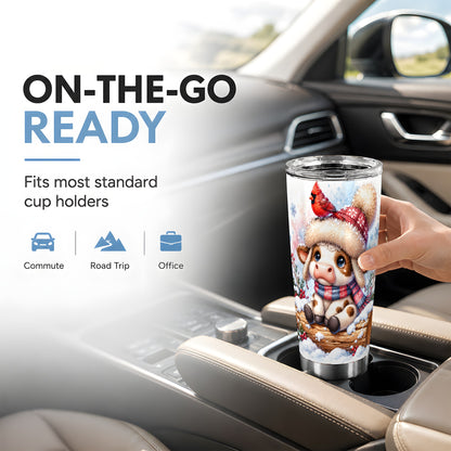 Christmas Calf Tumbler 20oz, Winter Cow Stainless Steel Travel Cup