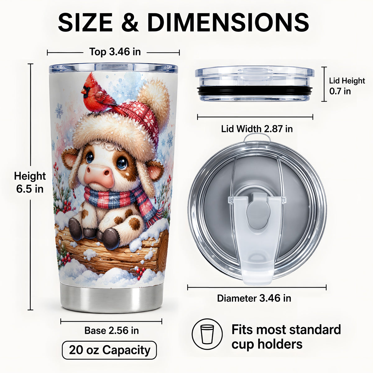 #pl[20oz|Steel] Christmas Calf Tumbler 20oz, Winter Cow Stainless Steel Travel Cup
