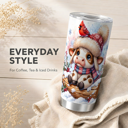 Christmas Calf Tumbler 20oz, Winter Cow Stainless Steel Travel Cup