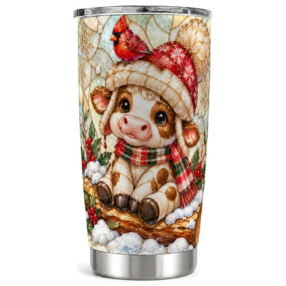 Stained Glass Christmas Calf Tumbler 20oz, Stainless Steel Travel Cup