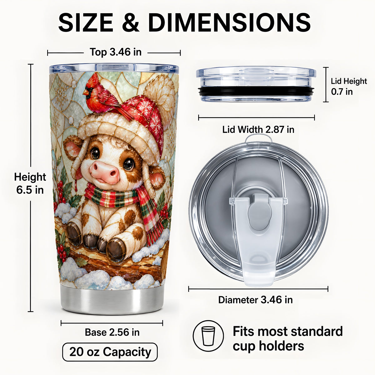 #pl[20oz|Steel] Stained Glass Christmas Calf Tumbler 20oz, Stainless Steel Travel Cup