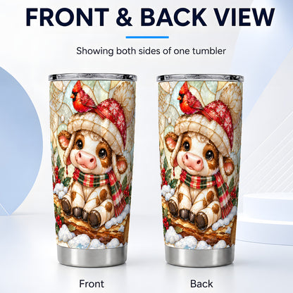 #pl[20oz|Steel] Stained Glass Christmas Calf Tumbler 20oz, Stainless Steel Travel Cup